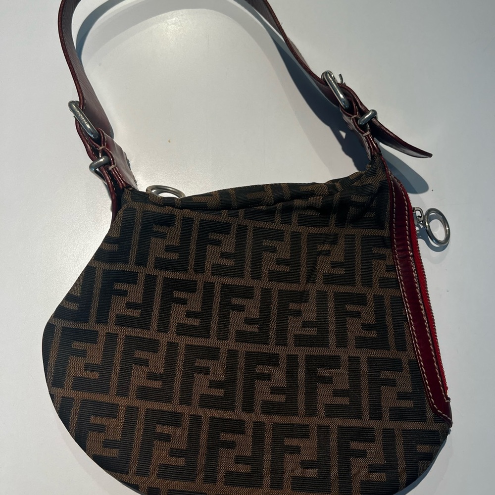 Authentic Fendi Zucca Canvas Saddle Bag